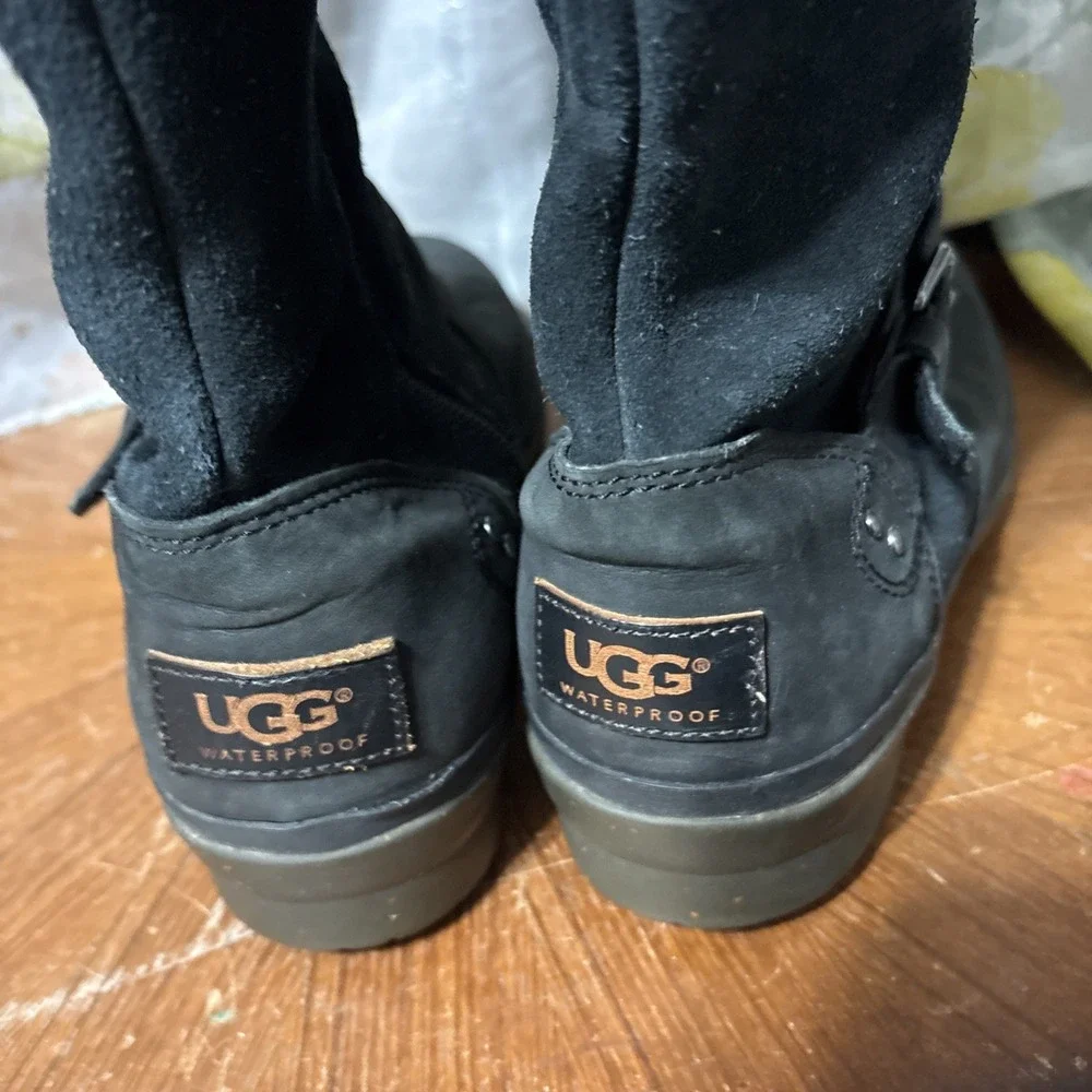 Ugg‎ Thomsen Tall Black Suede Leather Knee High Riding Waterproof Boots Size 8